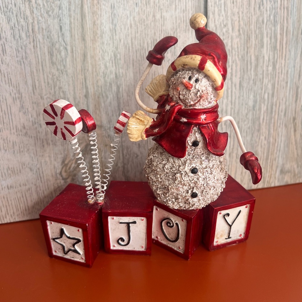 Christmas Snowman JOY Blocks Figurine Red White Glitter Holiday Decor 7 Inch